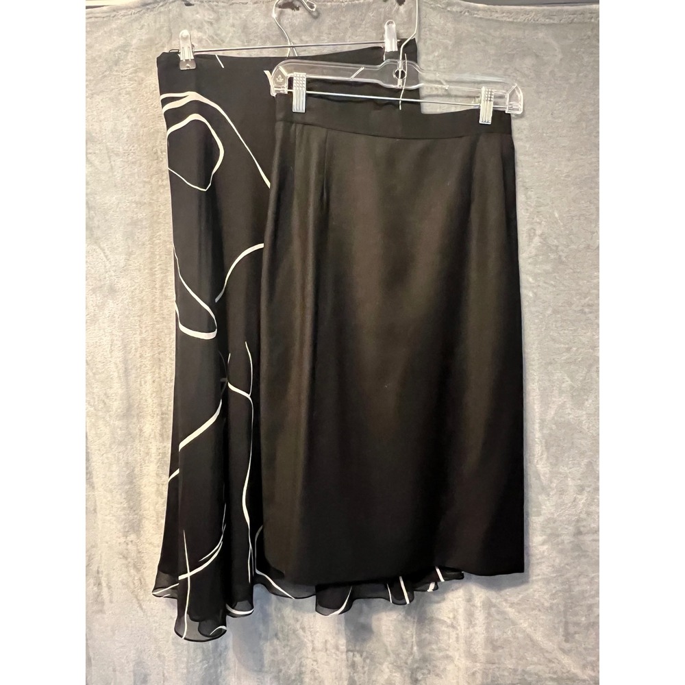 Linda Allard Ellen Tracy Silk Blend Skirt Set Black White Italy Sz 6 Chic 90s
